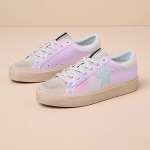 Shu Shop Reba Lilac Iridescent Flatform Color Block Sneakers